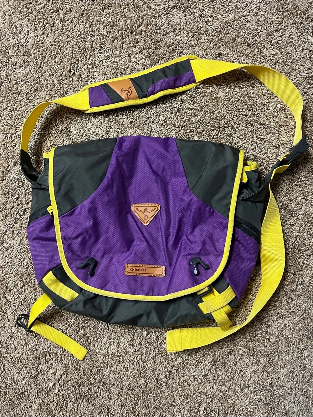 Purple and Yellow Messenger Bag for Men by